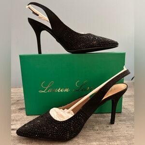 Lauren Lorraine Rachel Black Rhinestone Slingback Heels Shiny Sparkle Size 11